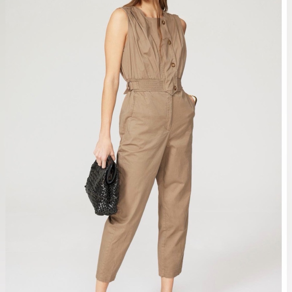 Thakoon Tan Utility Jumpsuit with Drawstring Waist